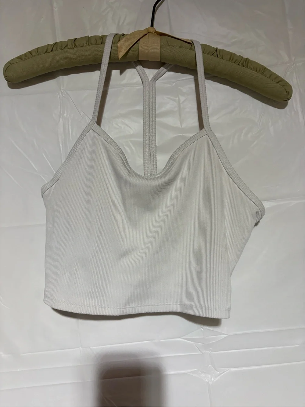 ALO Yoga White Ribbed Cropped Camisole with Strappy Back Detail